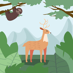 sloth bear at tree and reindeer vector design