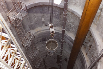 Metro construction in the city. Blasting work in the subway. Descent into the ground.