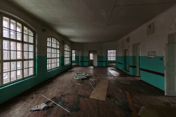 Inside old Orlovka Asylum for the insane in Voronezh Region. Dark creepy abandoned mental hospital