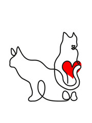 One continuous line drawing of cat family.
One line drawing of pet and animal concept.