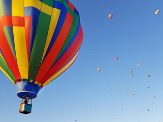 Balloon Festival. Flying balloons in the blue sky, Adirondack, Queensbury, New York