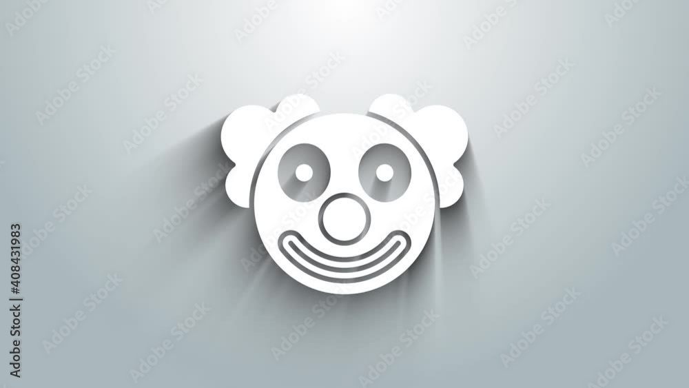 Sticker White Clown head icon isolated on grey background. 4K Video motion graphic animation