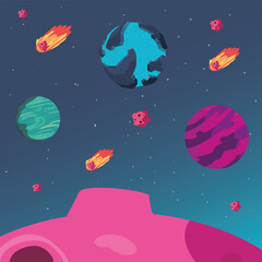 Space planets and asteroids vector design