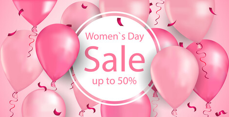 womens day 8 march holiday shopping sale special discount banner flyer or greeting card with air balloons horizontal vector illustration