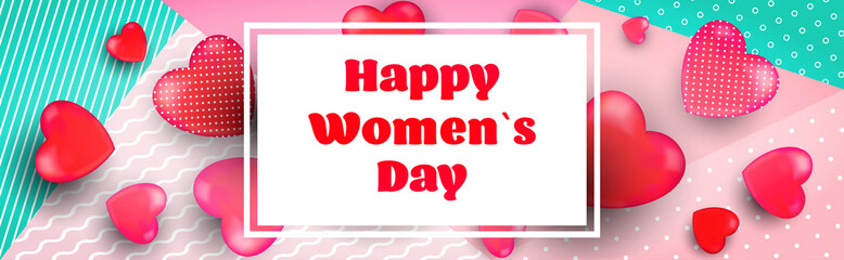 womens day 8 march holiday celebration banner flyer or greeting card with hearts horizontal vector illustration