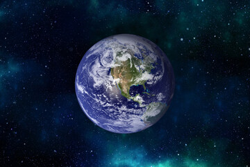 3d rendering: Planet Earth in outer space. Imaginary view of planet earth in a star fieldf