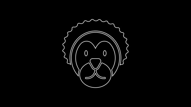 White line Wild lion icon isolated on black background. 4K Video motion graphic animation