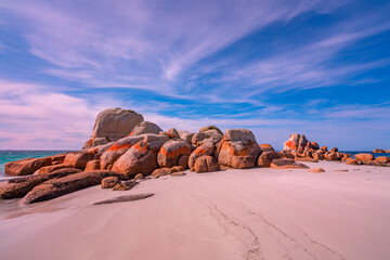 Beautiful light over Picnic Rocks. Mount William National Park. Bay of Fires Conservation Area....