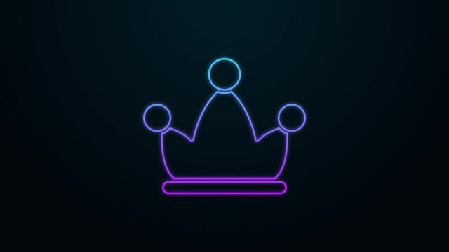 Glowing neon line Jester hat with bells isolated on black background. Clown icon. Amusement park funnyman sign. 4K Video motion graphic animation