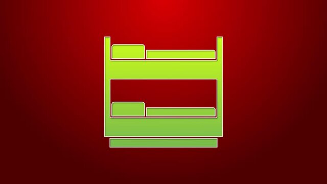 Green line Bunk bed icon isolated on red background. 4K Video motion graphic animation