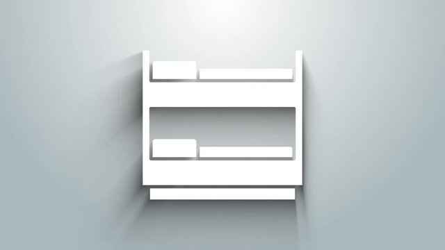 White Bunk bed icon isolated on grey background. 4K Video motion graphic animation