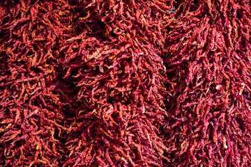 Naklejka premium Dried red chili peppers close-up view in Chengdu, Sichuan province, China