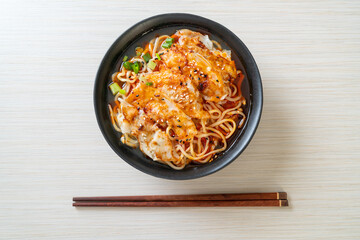 ramen noodles with gyoza or pork dumplings