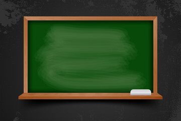 Realistic blank chalkboard in wooden frame