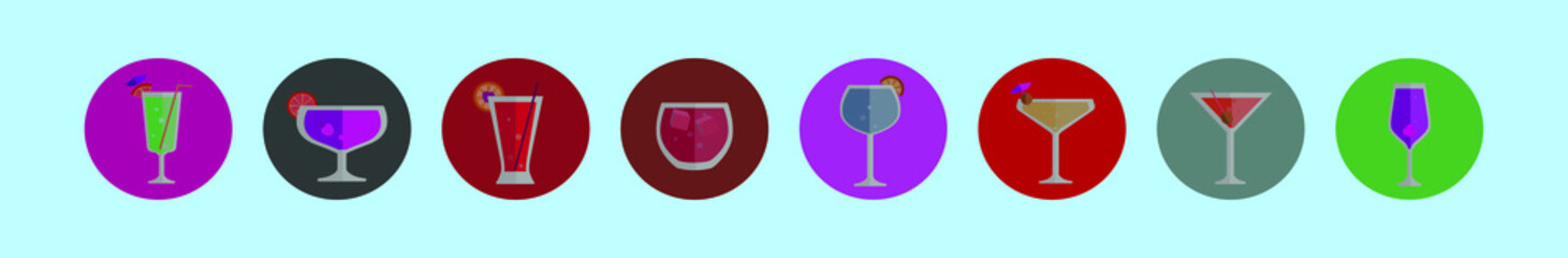 set of cocktail cartoon icon design template with various models. vector illustration isolated on blue background