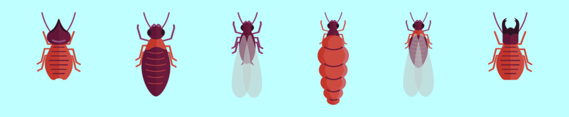Set of termite cartoon icon design template with various models. vector illustration isolated on blue background