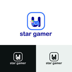 u initial letter with game console icon and pixel for gaming logo concept. game startup application