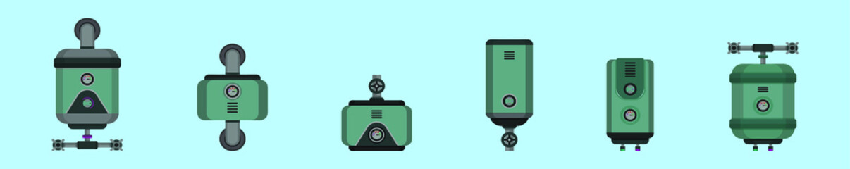 set of water heater cartoon icon design template with various models. vector illustration isolated on blue background