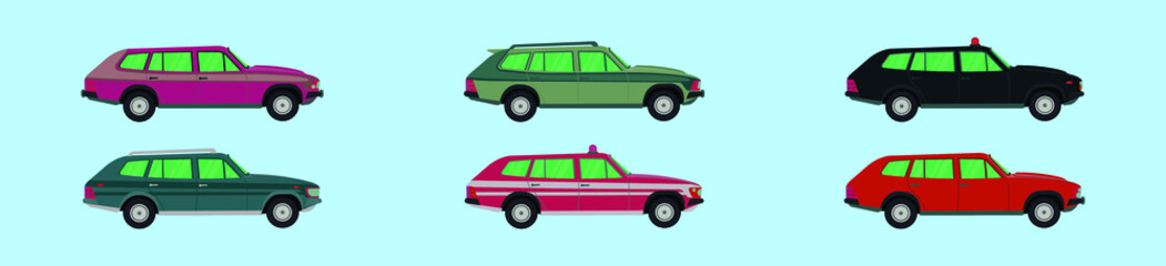 set of station wagon cartoon icon design template with various models. vector illustration isolated on blue background