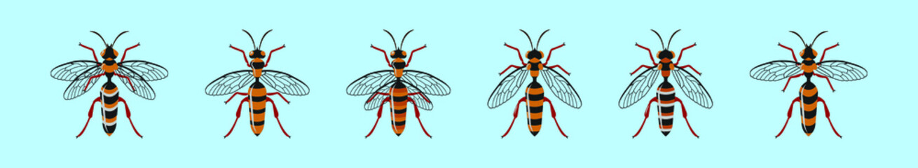 set of hornet cartoon icon design template with various models. vector illustration isolated on blue background