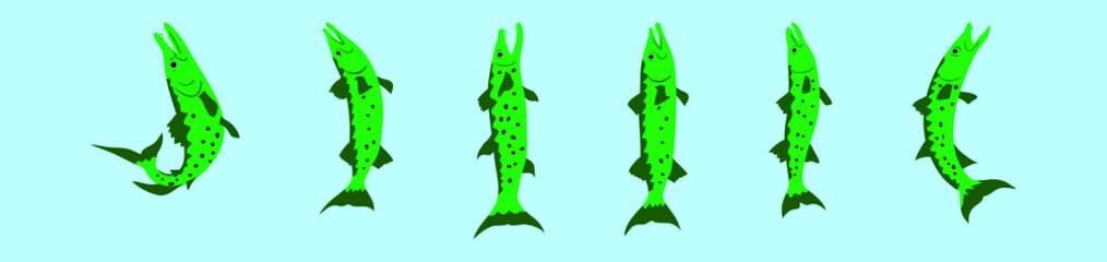 set of barracuda fish cartoon icon design template with various models. vector illustration isolated on blue background