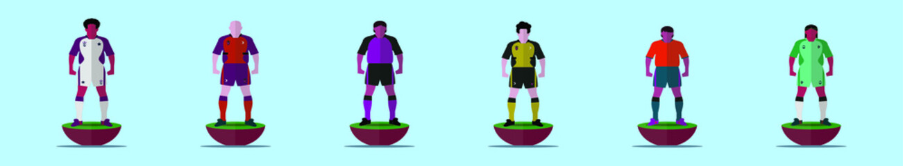 set of football player cartoon icon design template with various models. vector illustration isolated on blue background