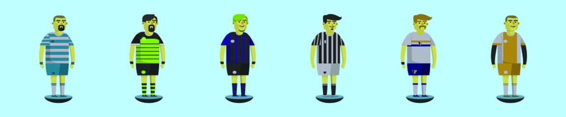 set of football player cartoon icon design template with various models. vector illustration isolated on blue background