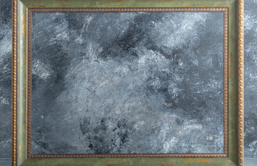 Wooden empty picture frame on marble background