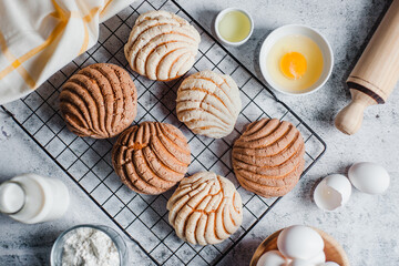 concha mexican bread, Ingredients for baking traditional conchas in Mexico
