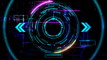 futuristic technology digital holographic element laser glow effect arrow and callout border radar scanning