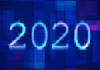 2020 vision new year with technology blue background. Abstract digital machine learning with digital future design concept.