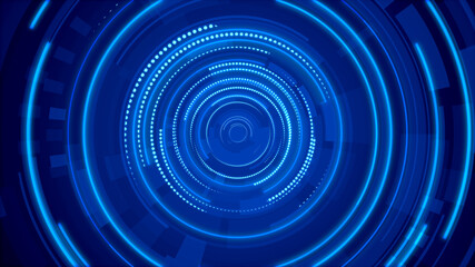Fototapeta premium Circle blue neon light technology Hi-tech dark background. Abstract graphic digital future concept design.