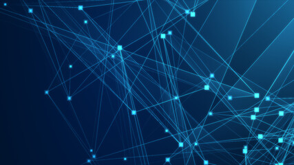 Naklejka na ściany i meble Abstract blue polygon tech network with connect technology background. Abstract dots and lines texture background. 3d rendering.