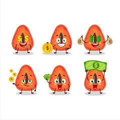 Slice of mamey cartoon character with cute emoticon bring money