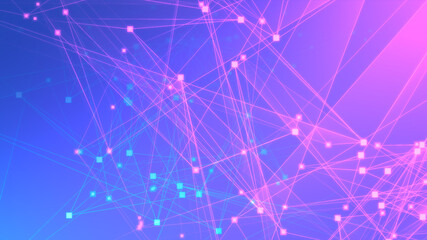 Abstract purple blue polygon tech network with connect technology background. Abstract dots and lines texture background. 3d rendering.