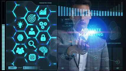 Obraz premium AFFILIATE MARKETING. Business, Technology, Internet and network concept.