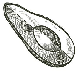 Avocado pear slice without seed, exotic fruit