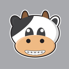 Cute And Adorable Cow. Vector Illustration. Black and white.