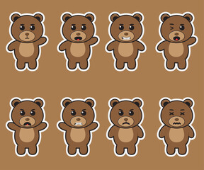 Cute Character Cartoon of Bear in different emotions and poses. Good for icon, logo, label, sticker, clipart.