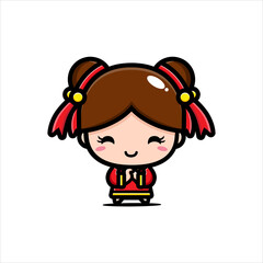 Vector illustration of cute Chinese girl on Chinese New Year