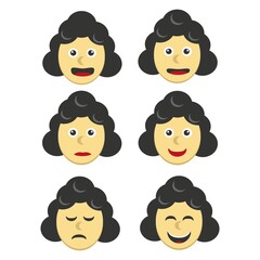 vector of female face character with many emotions in flat style