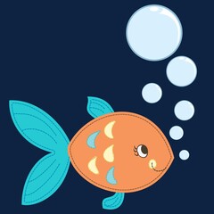 Illustration vector cute fish with text in cartoon style with background