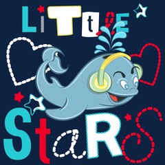 Naklejka premium Illustration vector cute whale with text and background