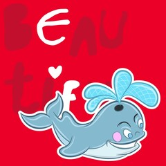 Illustration vector cute whale with text and background
