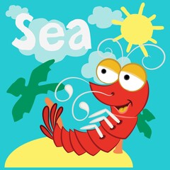 Illustration vector cute lobster with sun and text background
