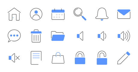 Colored line essential UI Icon set.