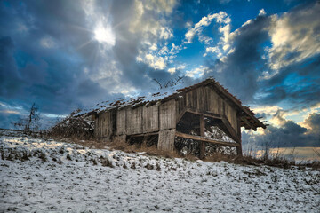 abandoned house in winter