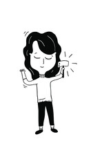 Doodle hand drawn vector illustrated of young woman taking selfie photo on smartphone  for social network. Hand drawing cartoon illustration of phone conversation. Line art style.