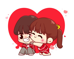 Lovers couple hugging Happy valentine cartoon character illustration Premium Vector