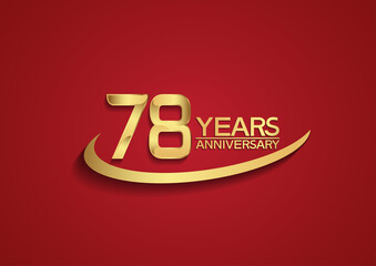 78 years anniversary logo style with swoosh golden color isolated on red background for celebration moment, greeting card, invitation and special moment © VECTORKURO